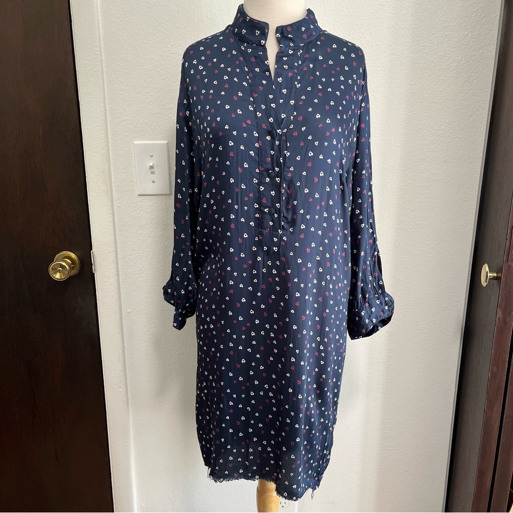 Zadig & Voltaire Ramia Heart Printed Button Navy Shirt Dress Womens Size Medium